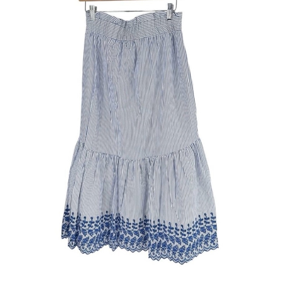 Tuckernuck Cinzia Blue Stripe Eyelet Midi Skirt Medium NWT - Picture 10 of 11